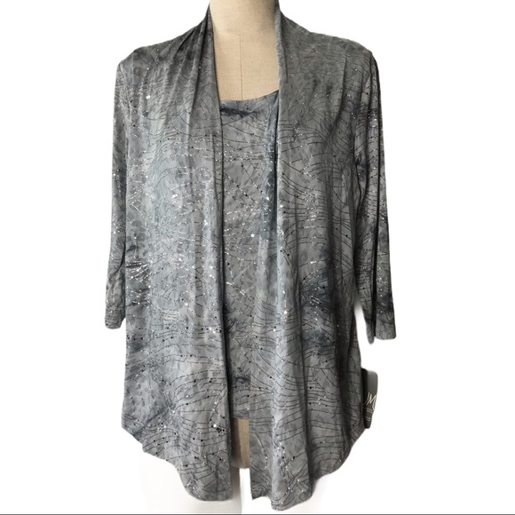 JM COLLECTION silver sequin pattens tank cardigan - Picture 1 of 8